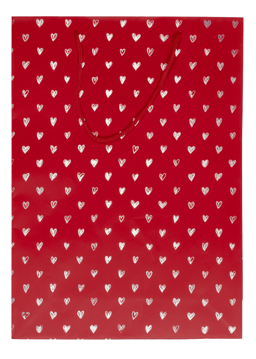 Red coloured paper gift bag, Shiny Hearts,