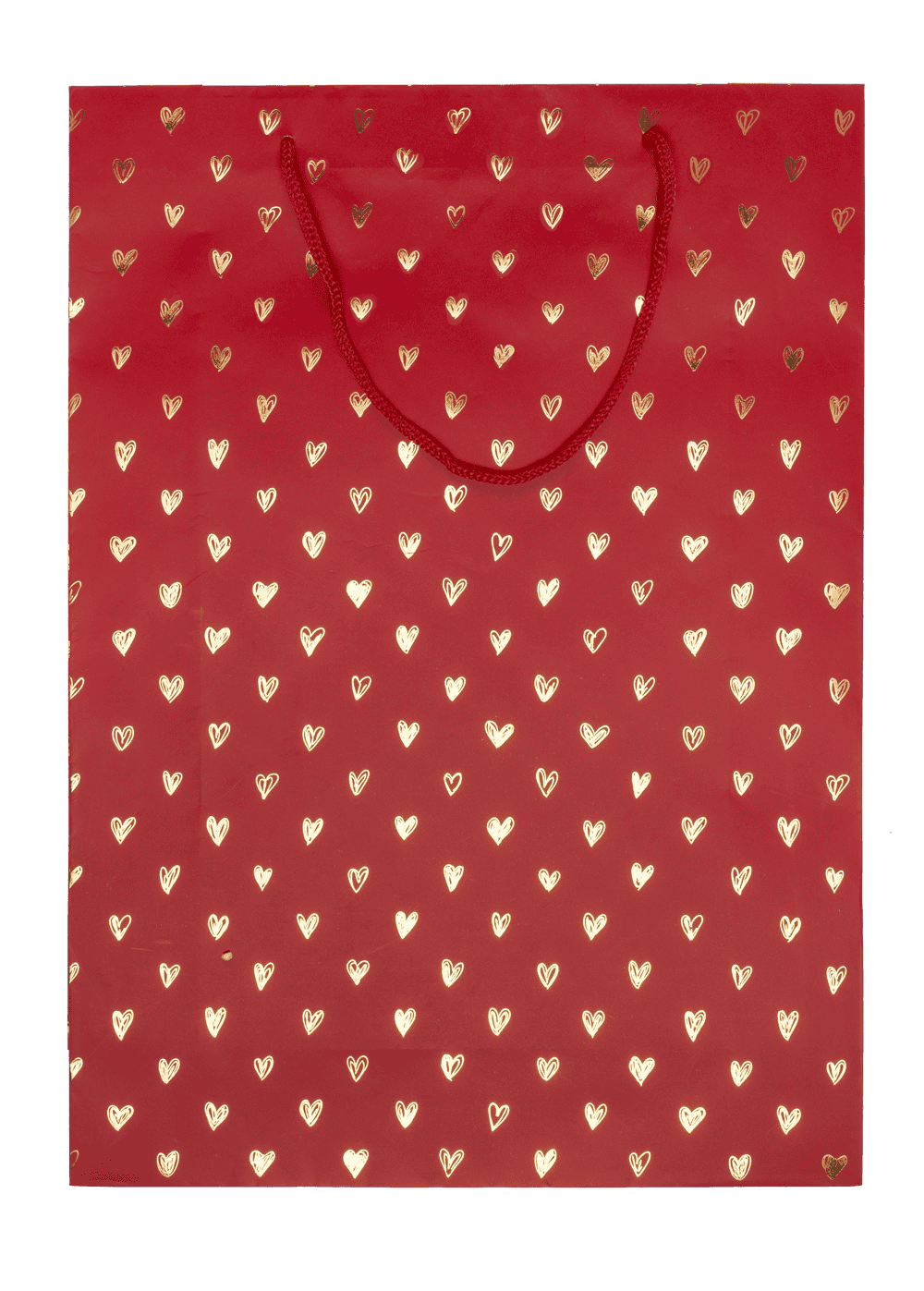 Red coloured paper gift bag, Shiny Hearts,
