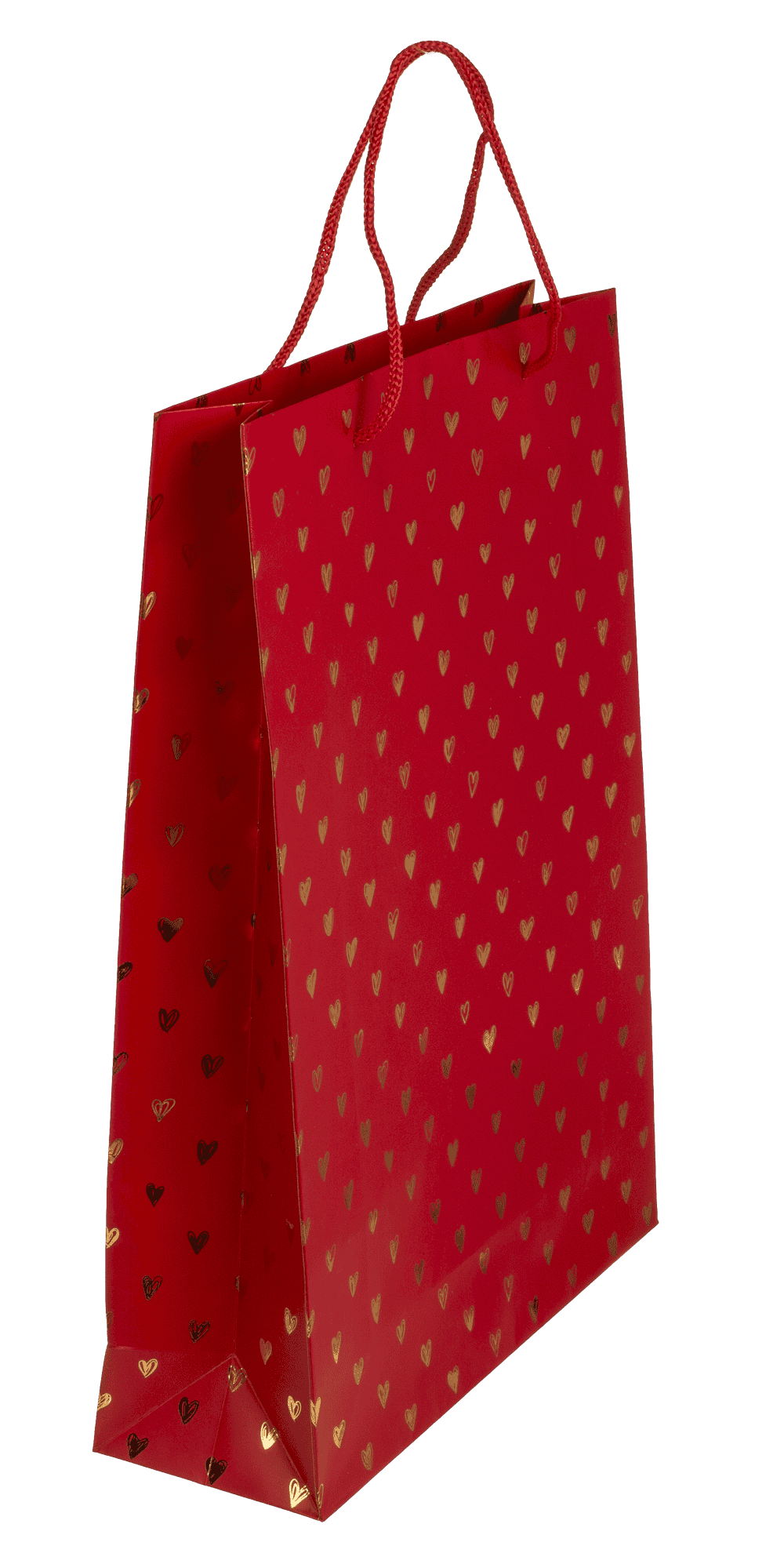Red coloured paper gift bag, Shiny Hearts,