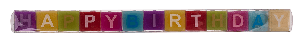 Multi coloured square candles with letters,