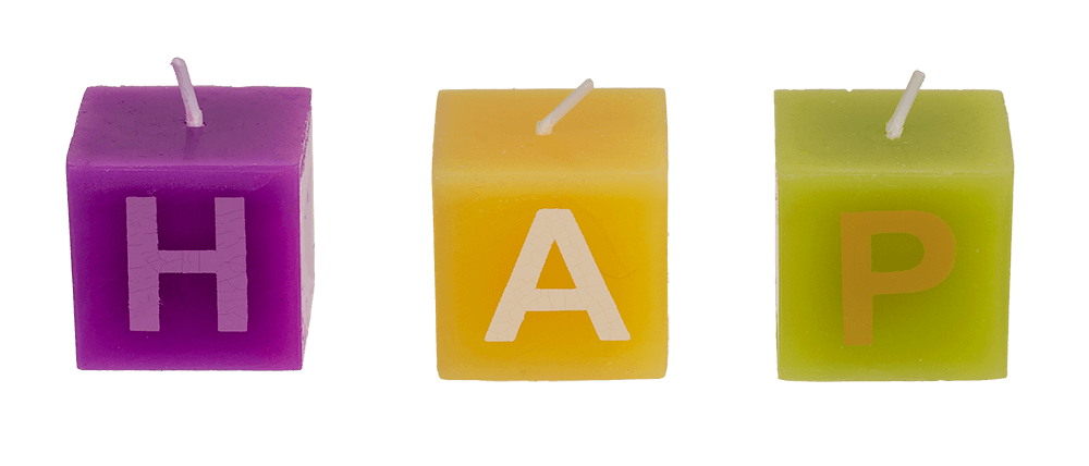 Multi coloured square candles with letters,