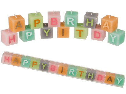Pastel coloured  square candles with letters,