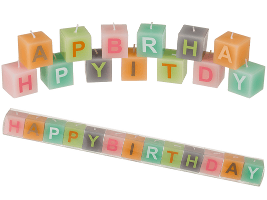 Pastel coloured  square candles with letters,