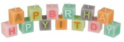 Pastel coloured  square candles with letters,