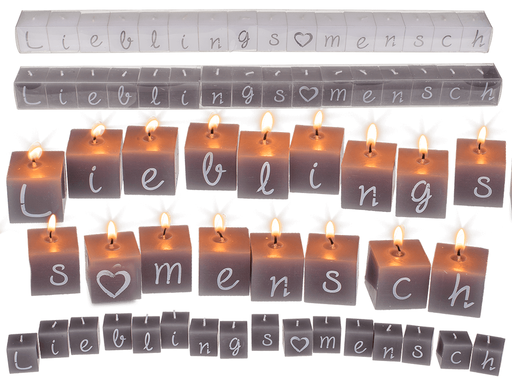 Square candles with letters, Lieblingsmensch,