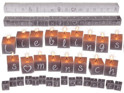 Square candles with letters, Lieblingsmensch,