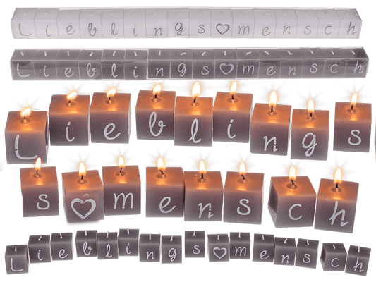 Square candles with letters, Lieblingsmensch,