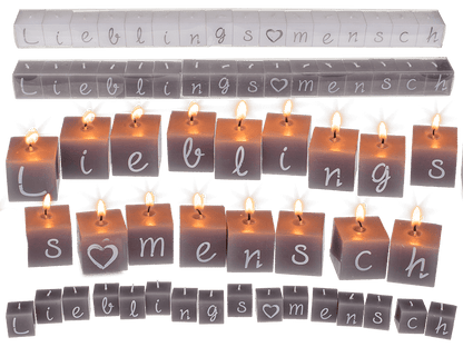 Square candles with letters, Lieblingsmensch,