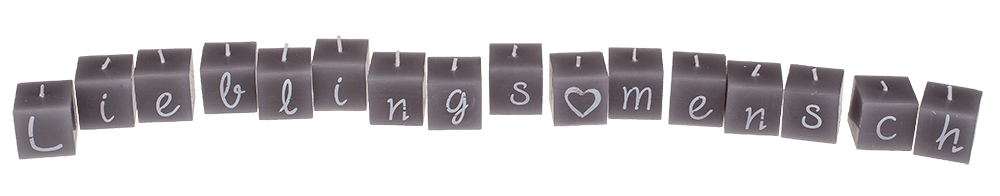 Square candles with letters, Lieblingsmensch,