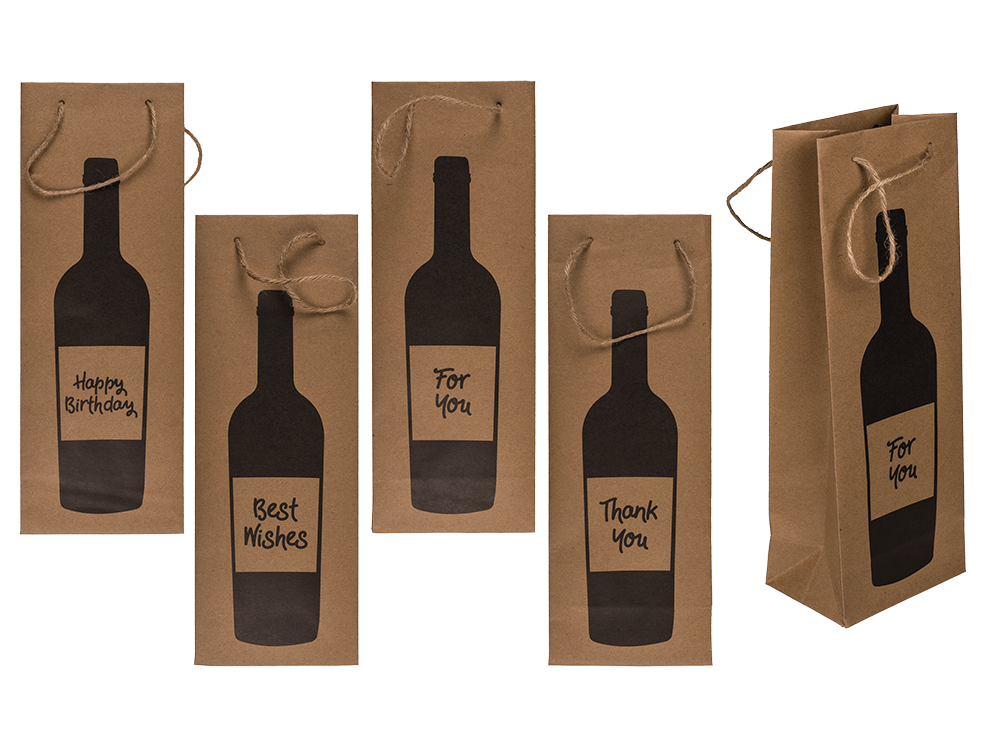 Wine bottle craft paper gift bag, with jute