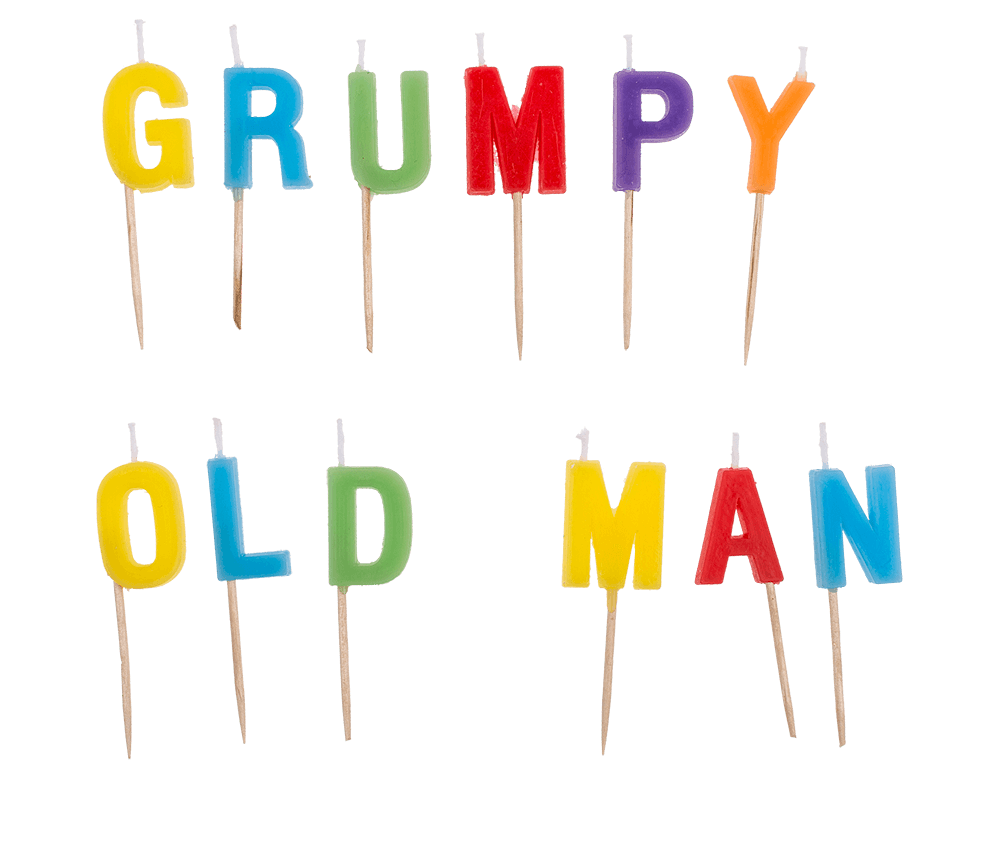 Birthday candle, "Blow me Bitch"/"Grumpy old man",