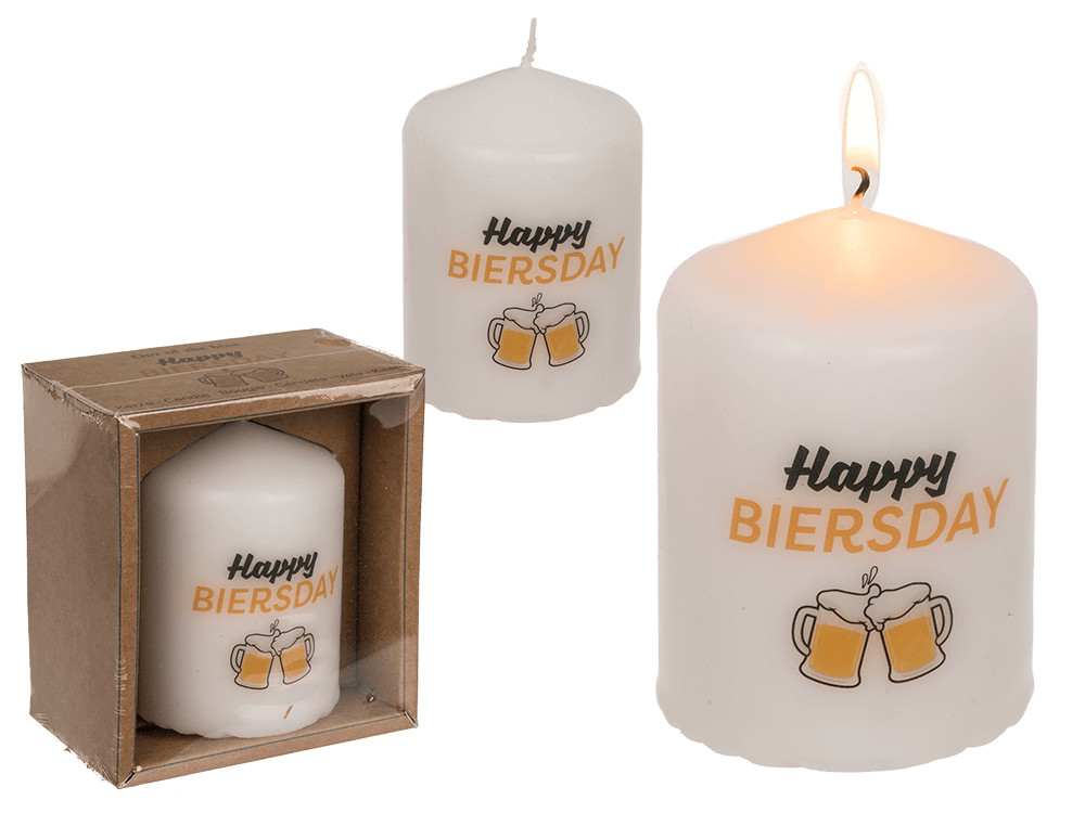 Pillar candle, Happy Biersday,