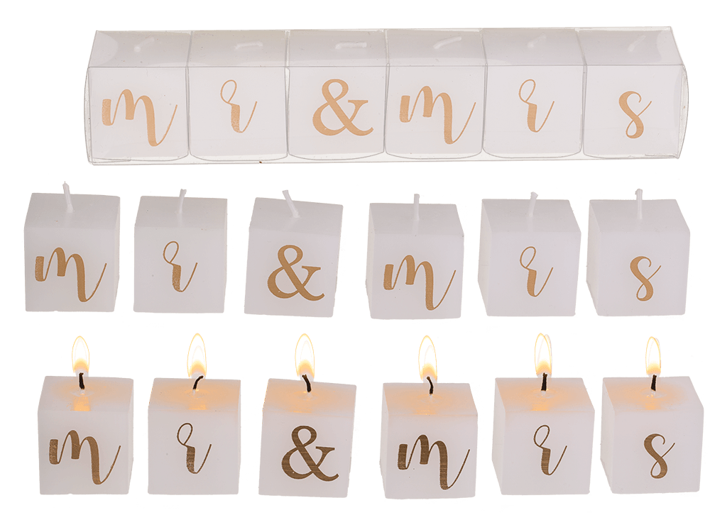 Square candles with letters, Mr. & Mrs.,