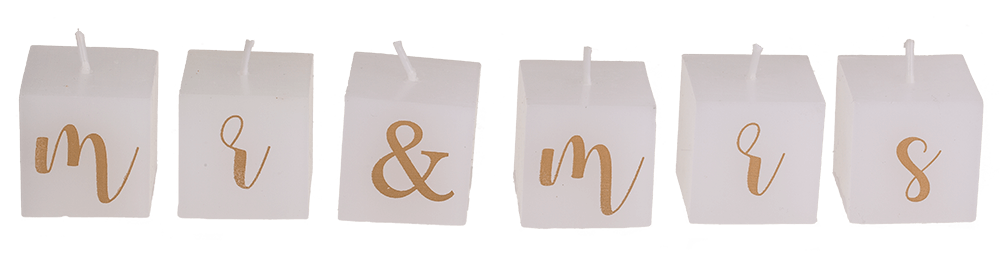 Square candles with letters, Mr. & Mrs.,