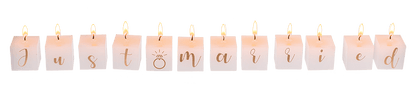 Square candles with letters, Just married,