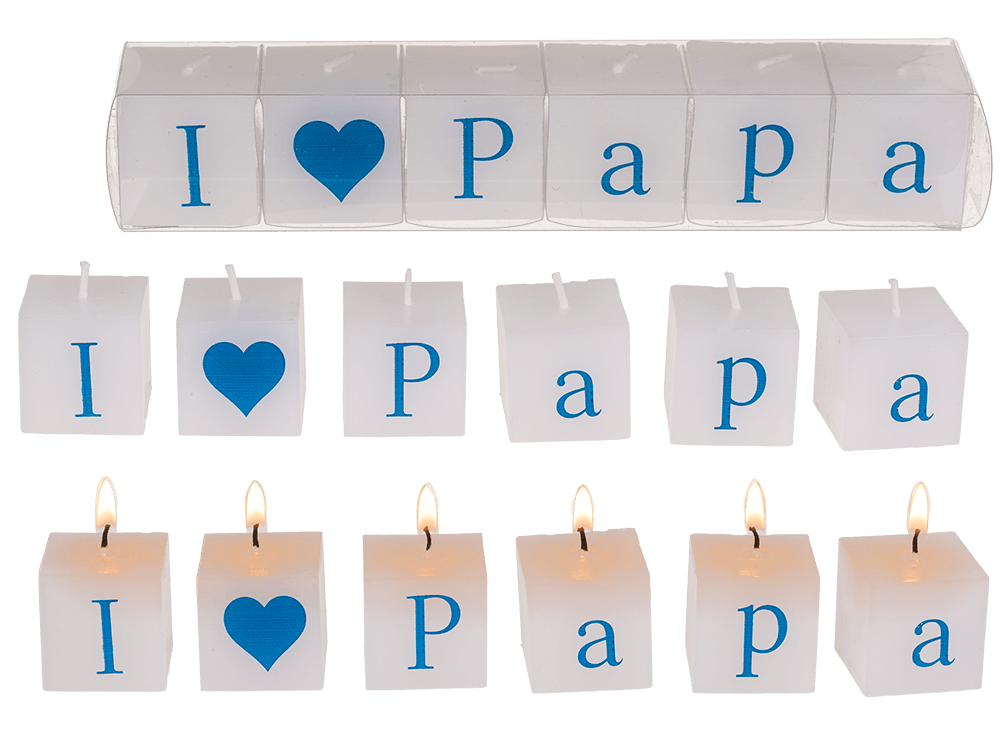 Square candles with letters, I love Papa,