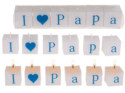 Square candles with letters, I love Papa,
