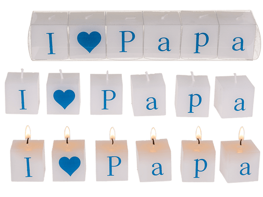 Square candles with letters, I love Papa,