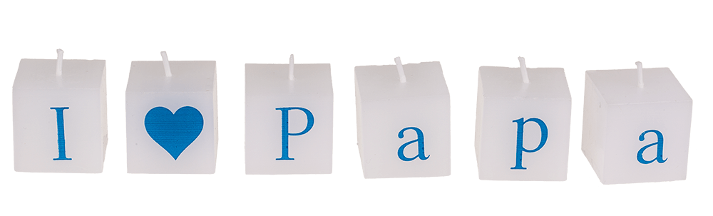 Square candles with letters, I love Papa,