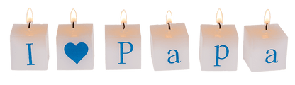 Square candles with letters, I love Papa,