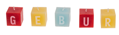 Square candles with letters, Geburtstagskind,