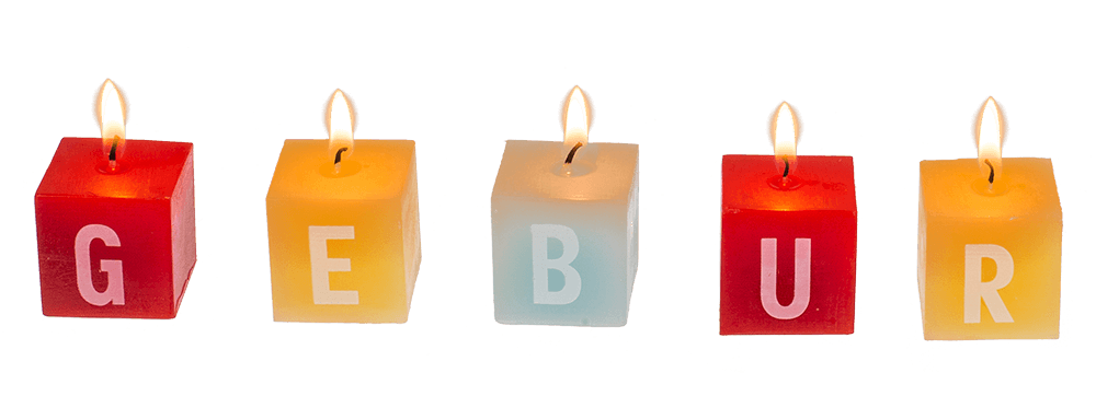 Square candles with letters, Geburtstagskind,