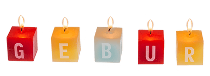 Square candles with letters, Geburtstagskind,