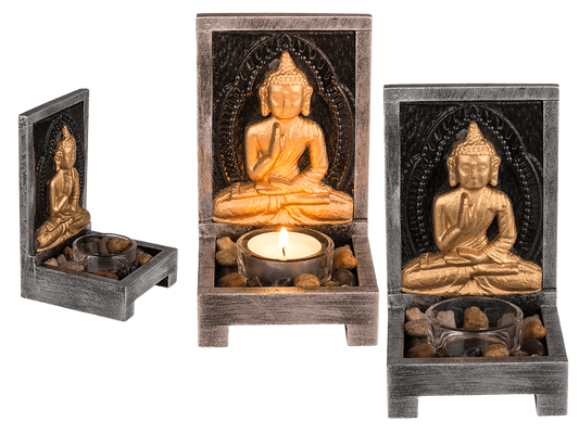 Wooden tealight holder, Buddha,