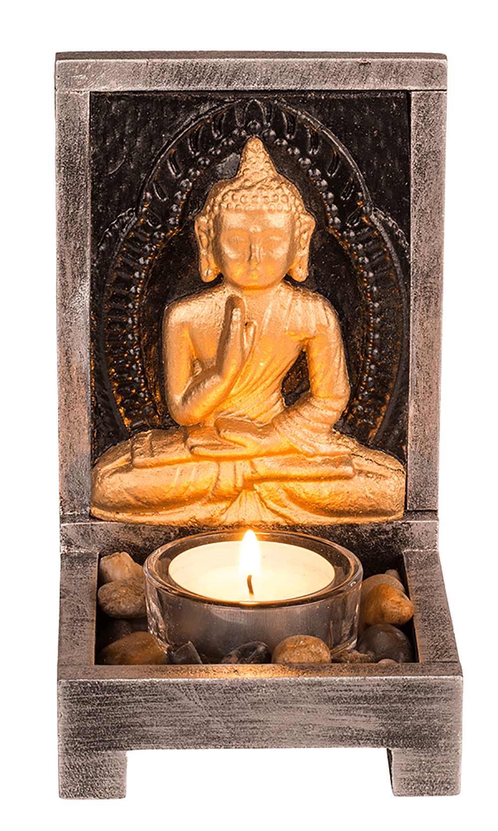 Wooden tealight holder, Buddha,