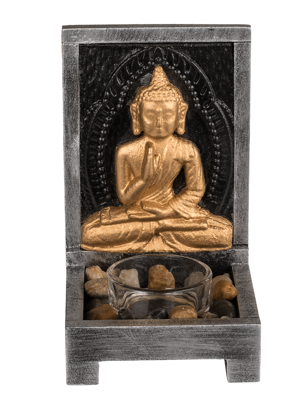 Wooden tealight holder, Buddha,