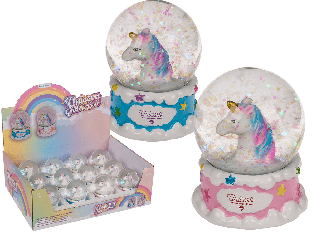 Polyresin glitter globe, Unicorn,