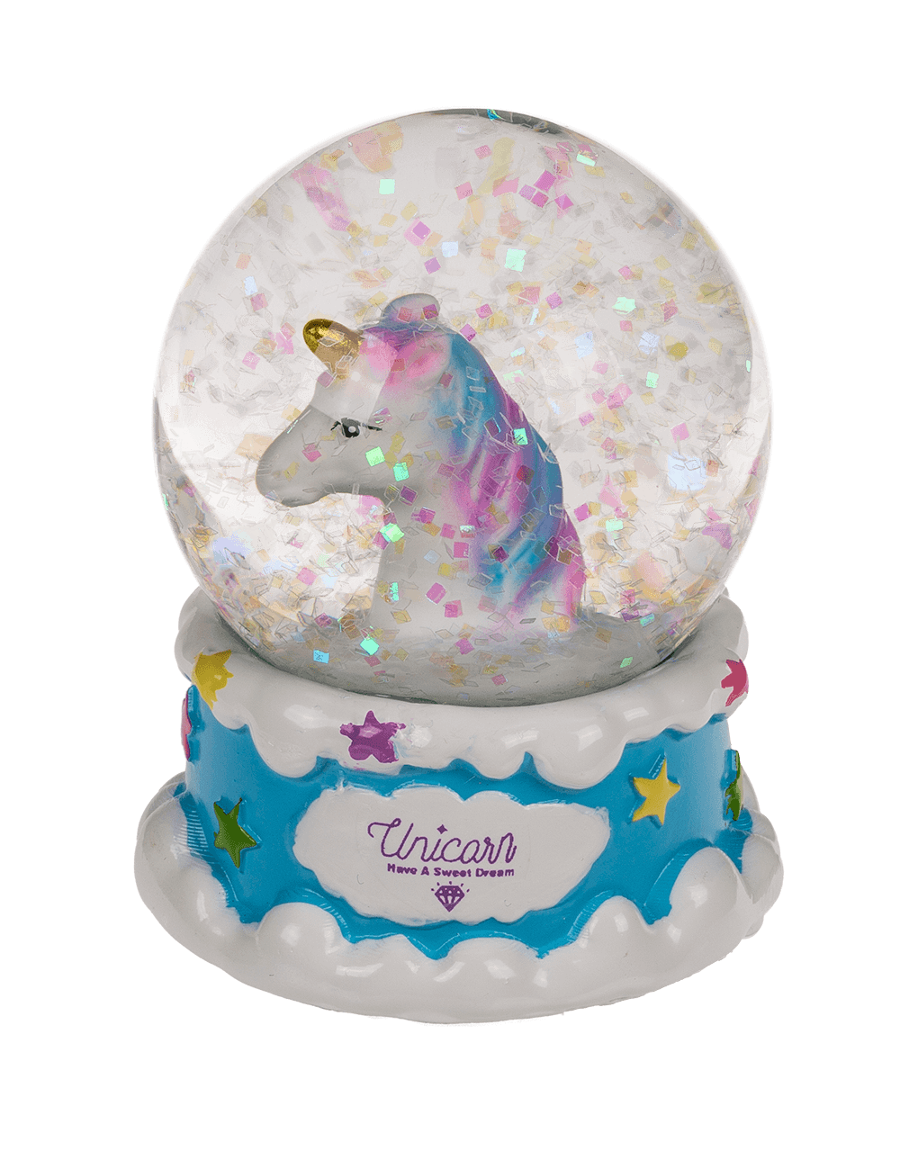 Polyresin glitter globe, Unicorn,