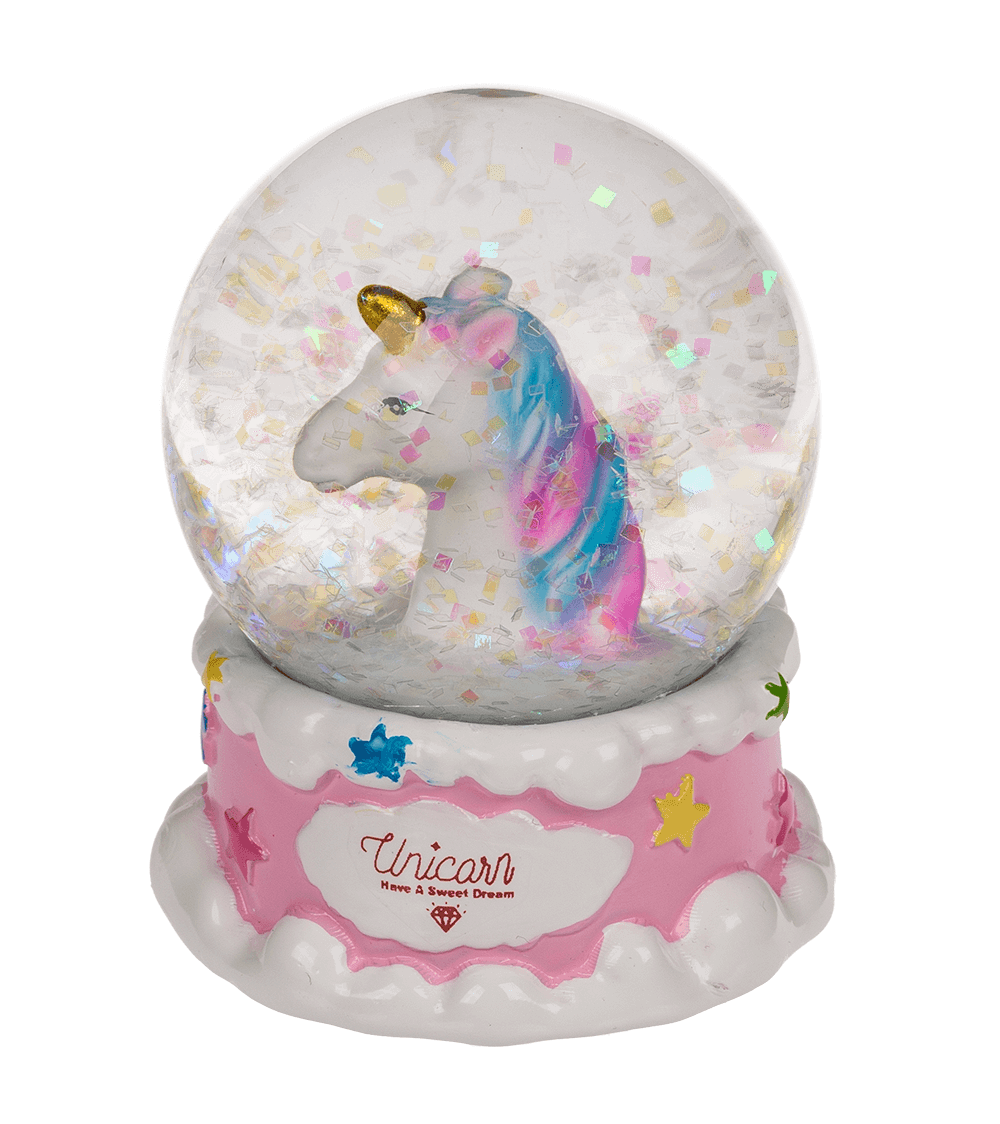Polyresin glitter globe, Unicorn,