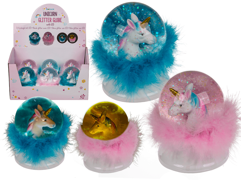 Polyresin glitter globe, Unicorn,