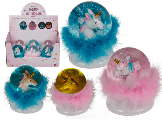 Polyresin glitter globe, Unicorn,