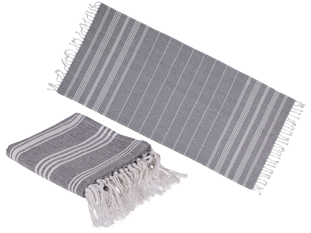 190380_000.png Witte/grijze fouta handdoek van ca. 80 x 170 cm, 80% katoen, 20% polyester, met plastic haak, ideaal voor sauna en strand.