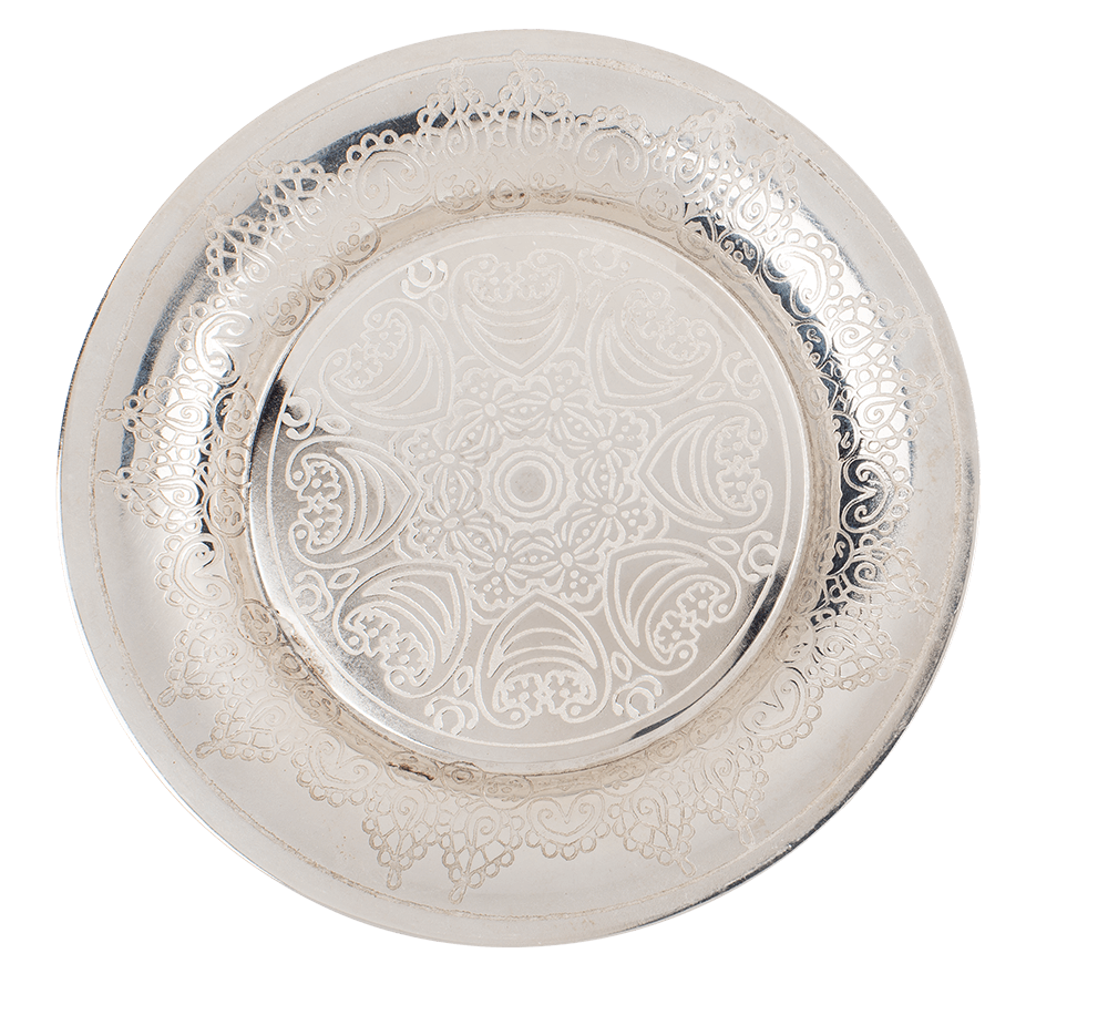 Silver colored stainless steel jewelry plate,