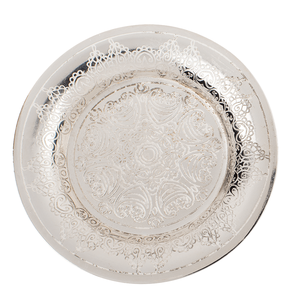 Silver colored stainless steel jewelry plate,