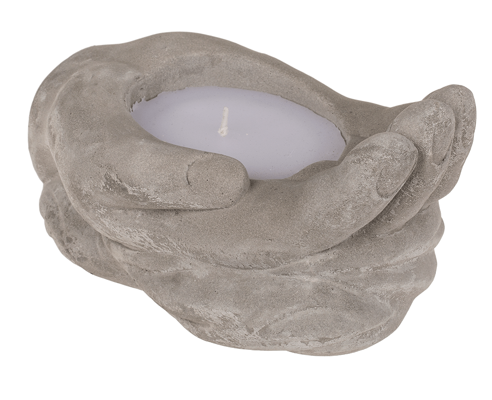 Candle in cement hands
