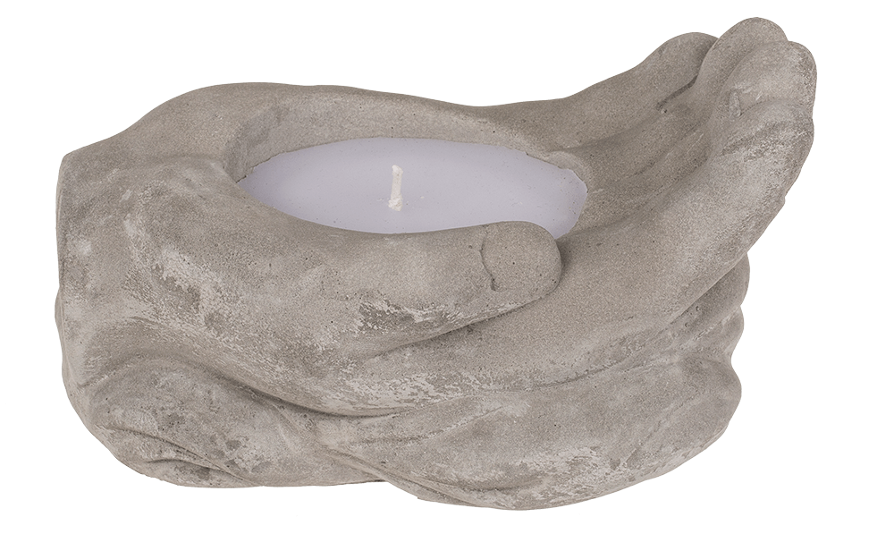 Candle in cement hands