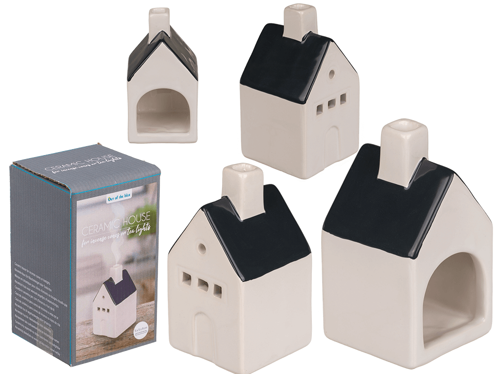Ceramic house for incense cones/tea lights
