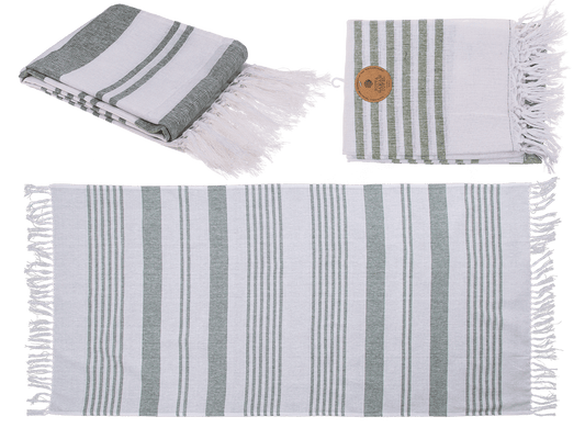 White/green coloured Fouta Towel (for sauna &,
