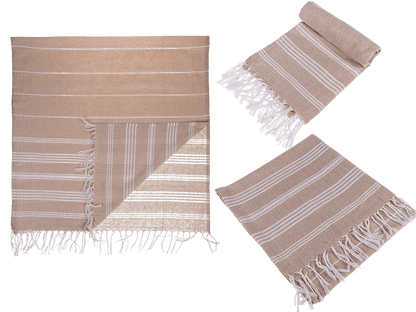 White/brown coloured Fouta Towel (for sauna &,