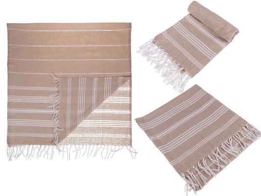 White/brown coloured Fouta Towel (for sauna &,