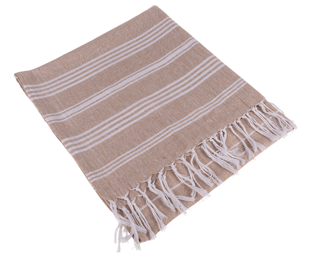 White/brown coloured Fouta Towel (for sauna &,