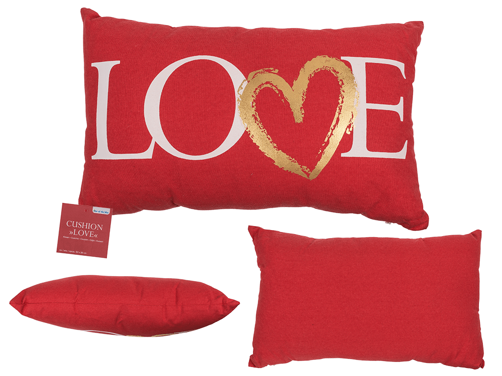 Red coloured decoration cushion, Love,