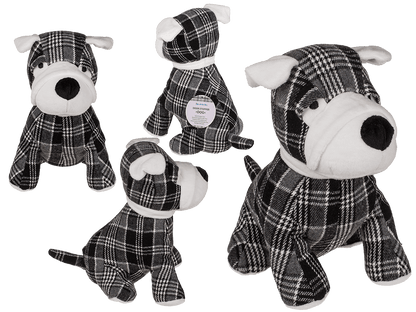 Black/grey/white checkered door stopper, dog,