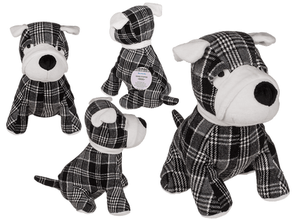 Black/grey/white checkered door stopper, dog,