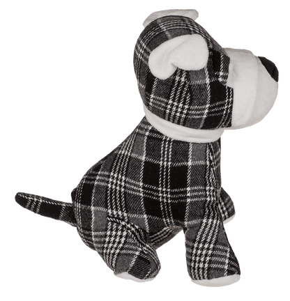 Black/grey/white checkered door stopper, dog,