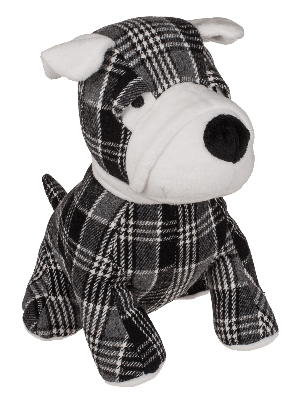 Black/grey/white checkered door stopper, dog,